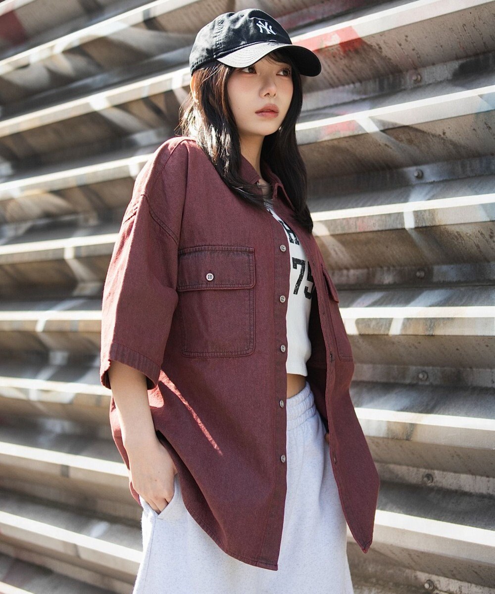 WEGO 【ユニセックス着用ITEM/MLサイズ展開】カラーデニムシャツ（SS） 