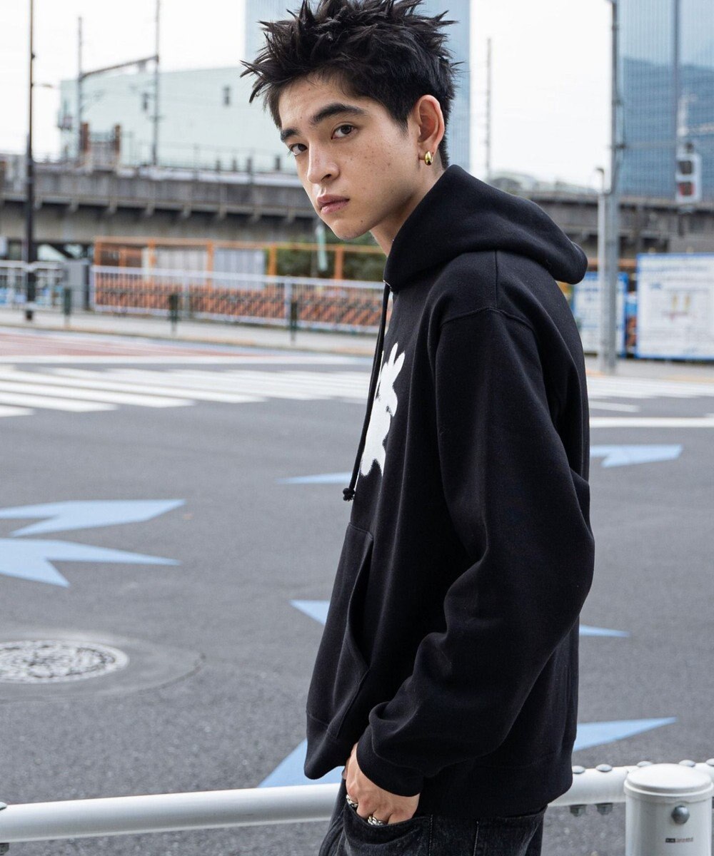 WEGO 【ユニセックス着用ITEM/裏起毛/SMLサイズ展開】リラックスフィットスプレーグラフィックパーカー 