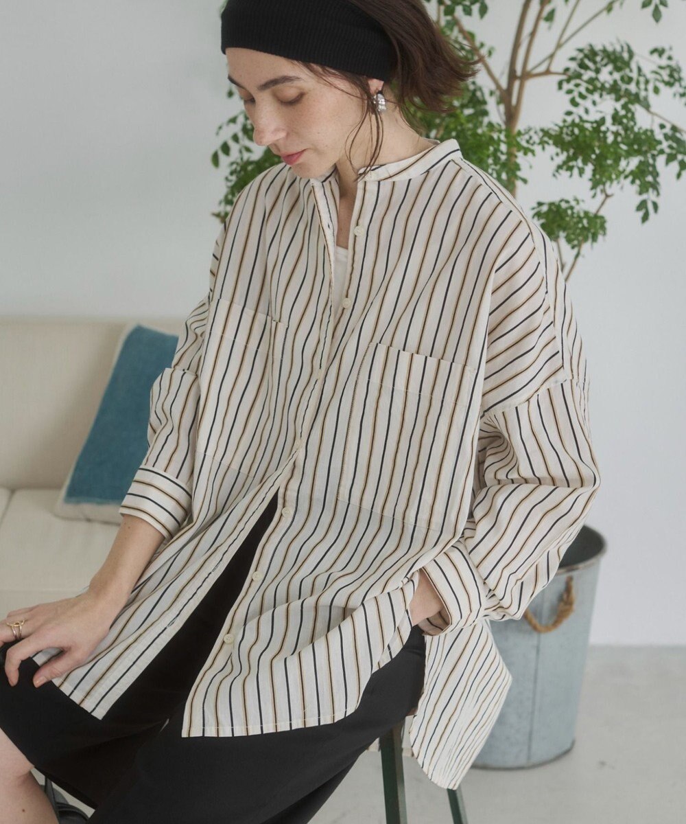 WEGO 着丈が選べる オーバーサイズ バンドカラー シャツ / ストライプ / 無地 