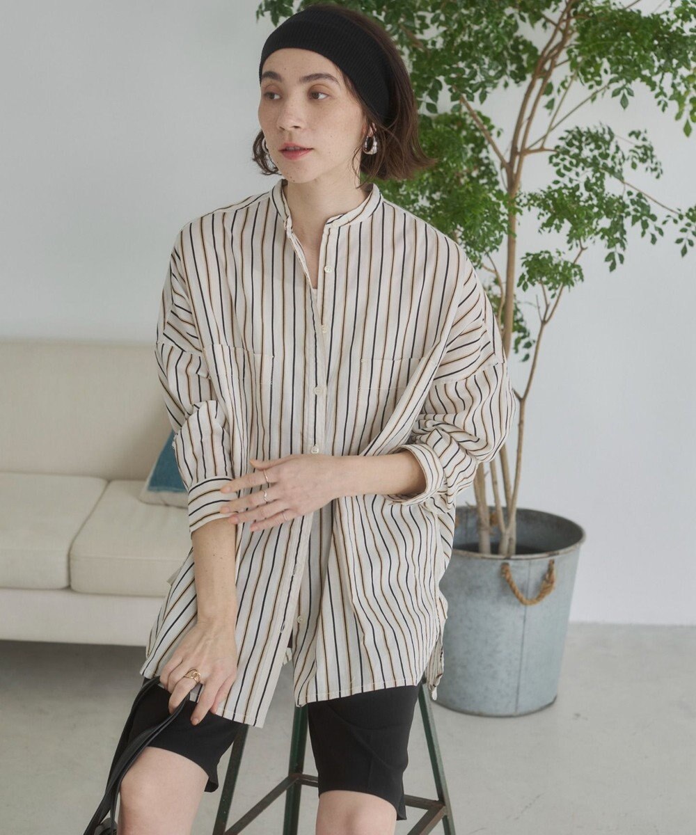 WEGO 着丈が選べる オーバーサイズ バンドカラー シャツ / ストライプ / 無地 