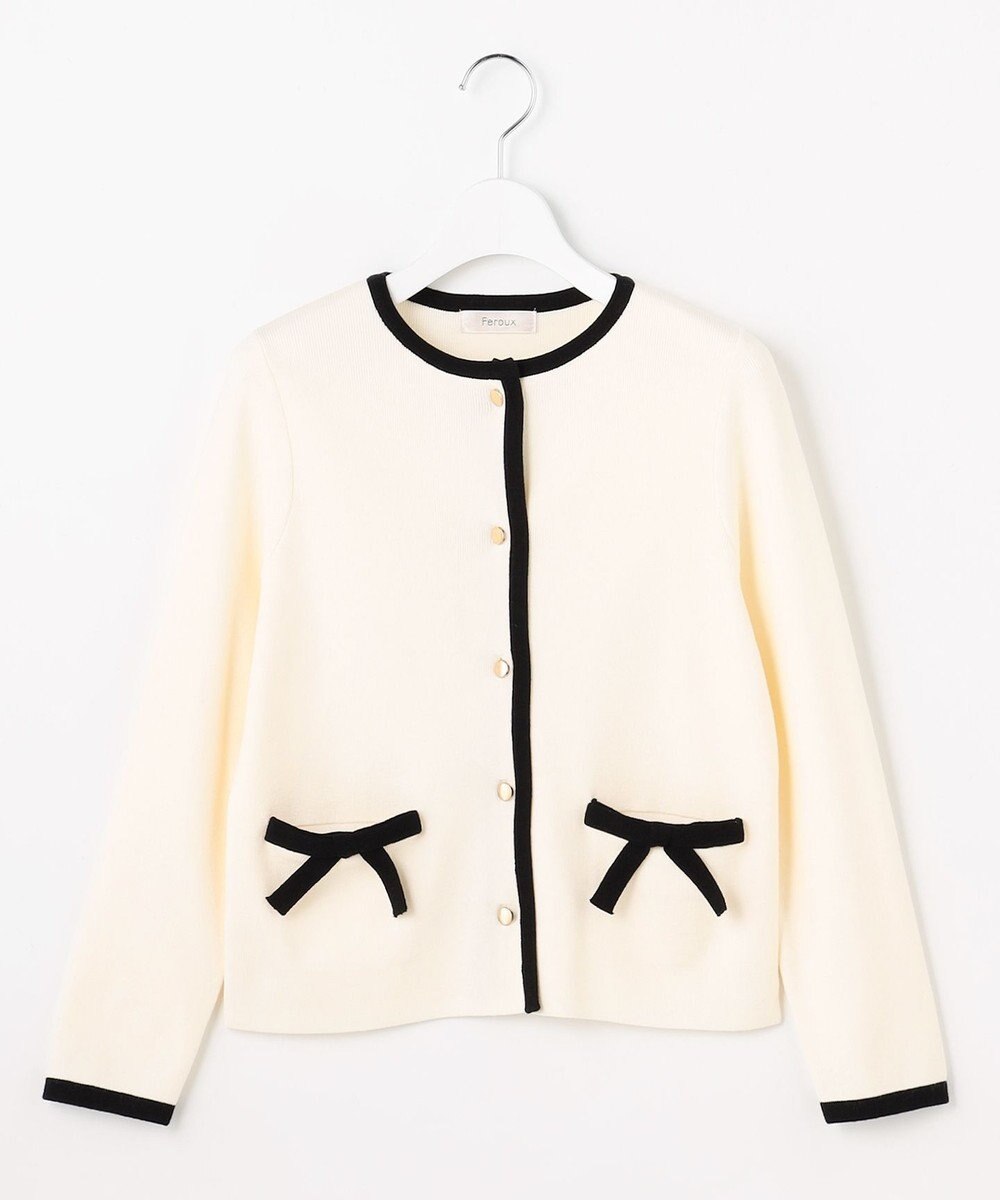 Feroux バイカラーリボンニット カーディガン 
