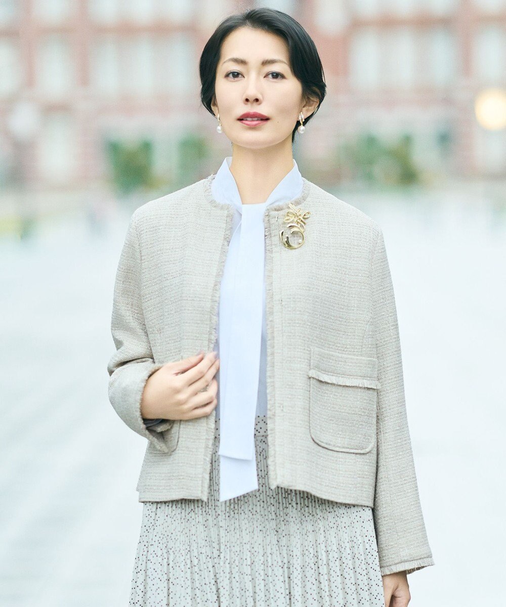 自由区 L 【17号サイズまで展開・カタログ掲載】ライトミックスツイード ジャケット 