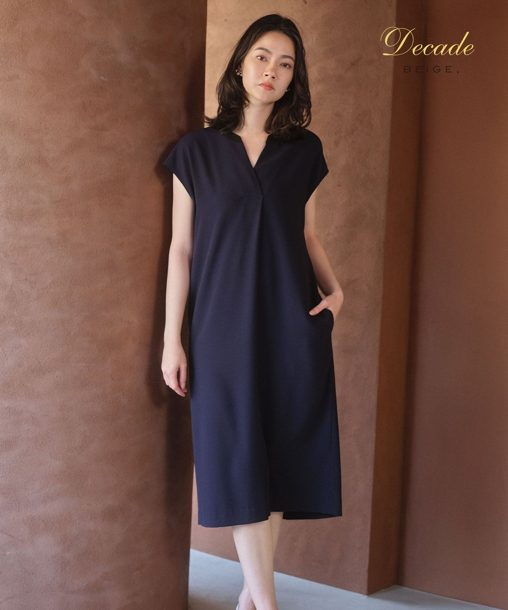 BEIGE， 【セットアップ対応】CINDY / 配色ネック フレンチドレス 