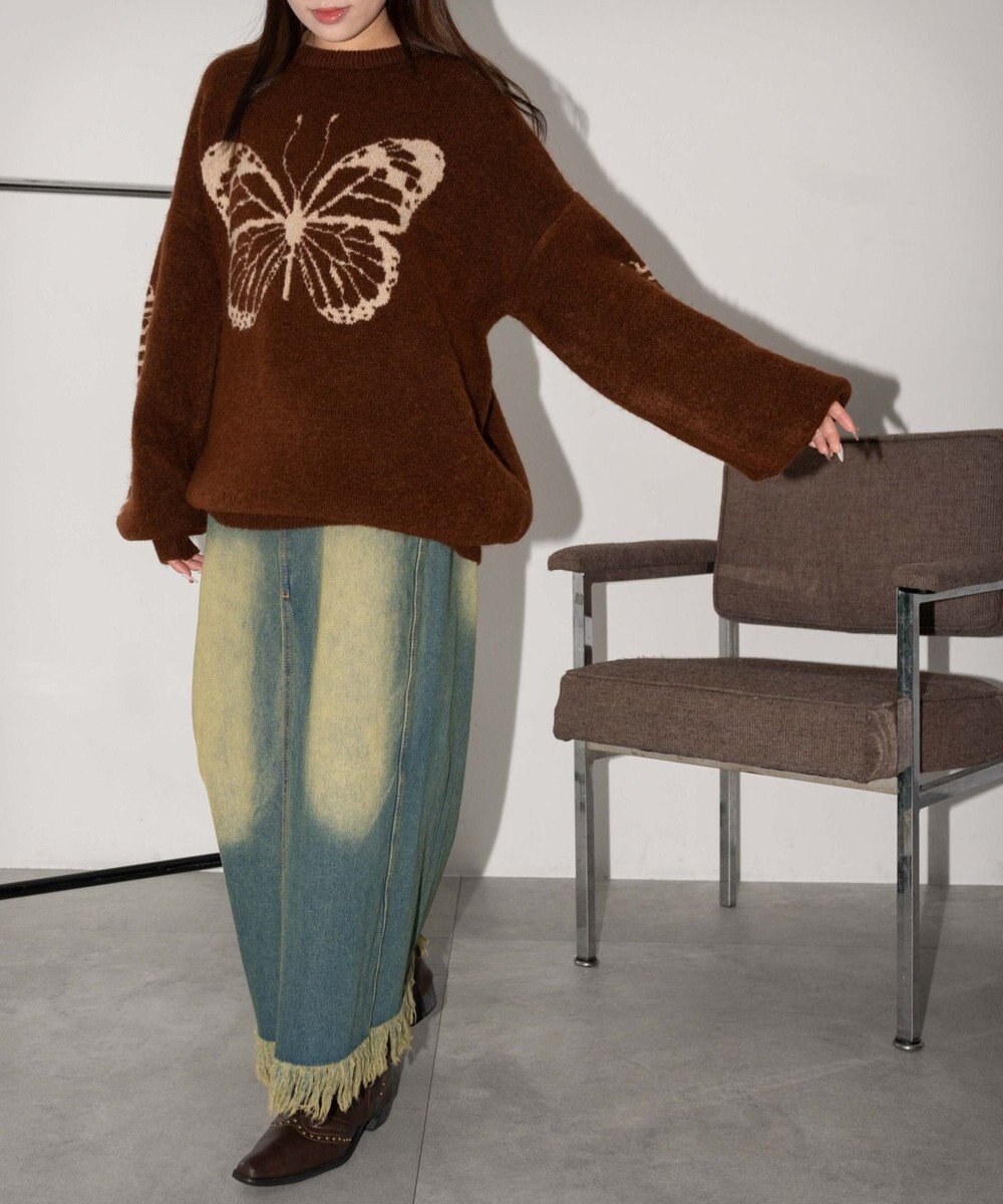 WEGO モチーフグラフィックフラッフィーニットプルオーバー 