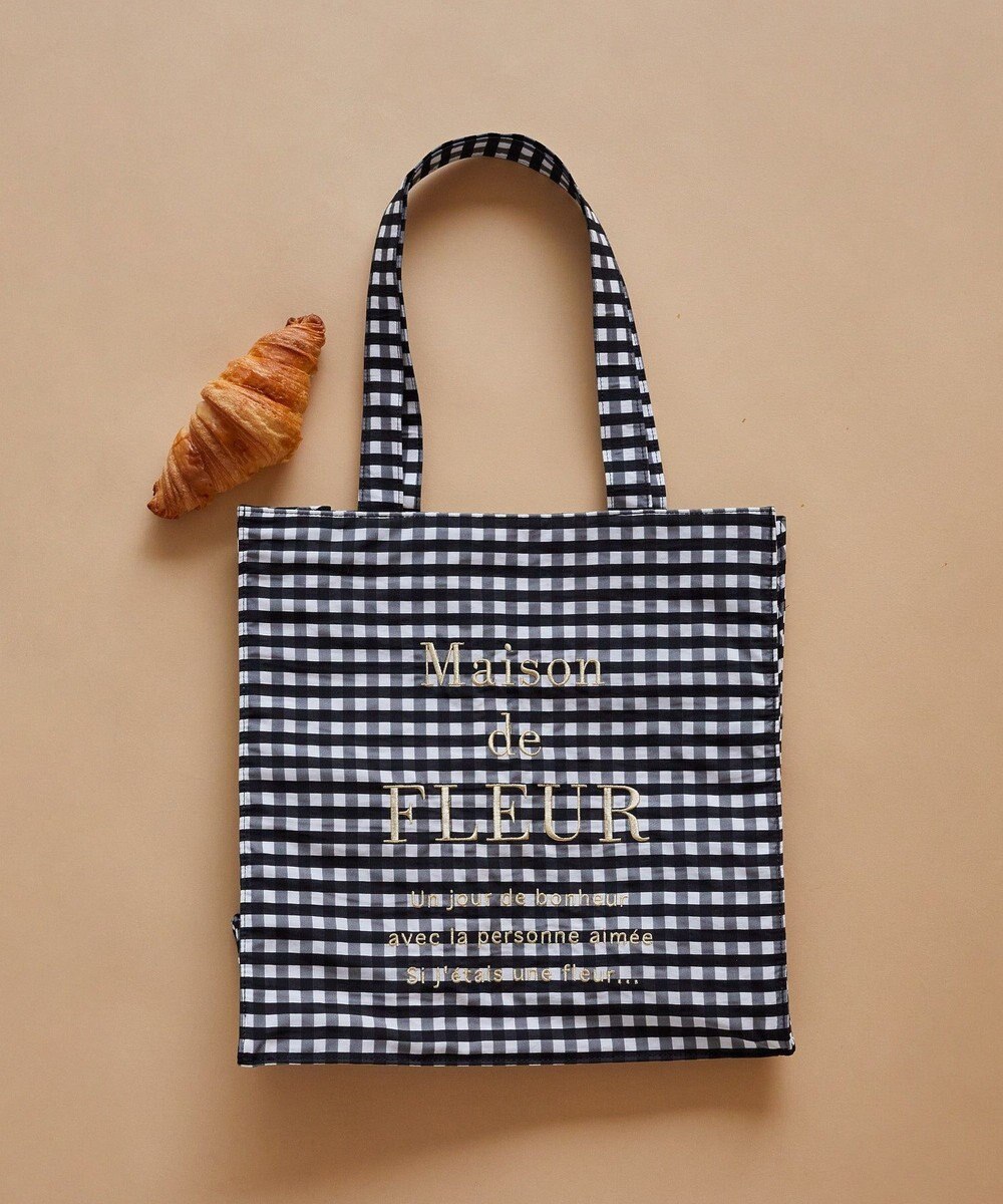 Maison de FLEUR ブランドロゴ刺繍ギンガムスクエアトート 