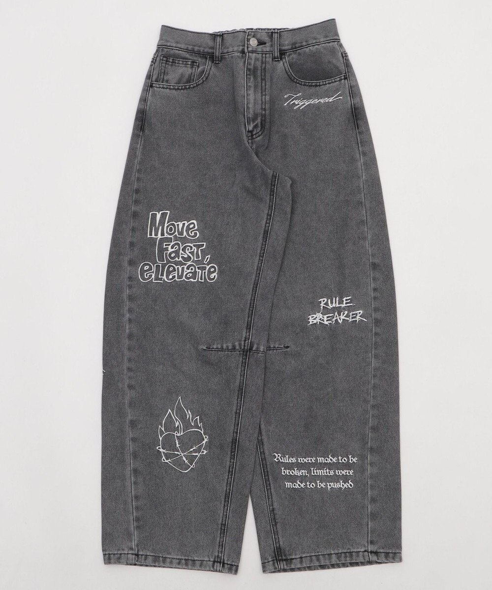 WEGO 刺繍ロゴバレルレッグパンツ 