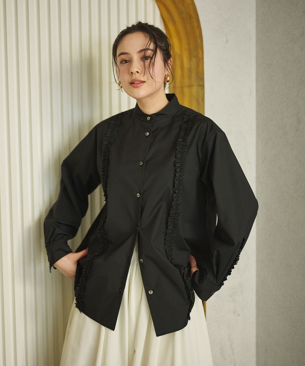 #Newans 【洗濯機可能/シワになりにくい】パネルフリルシャツ 