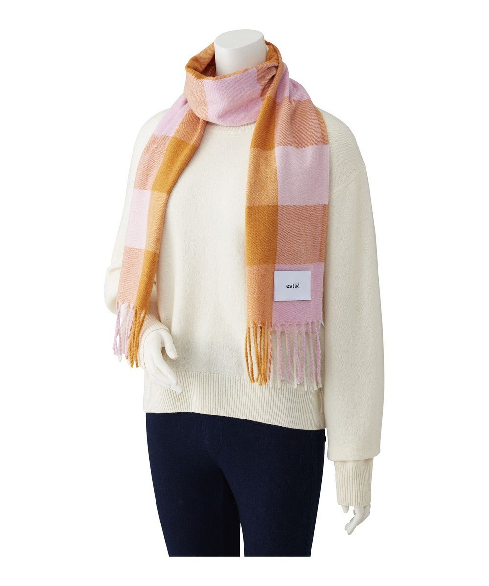 MOONBAT estaa とろーりマフラー クリーミーチェック／手洗い可 