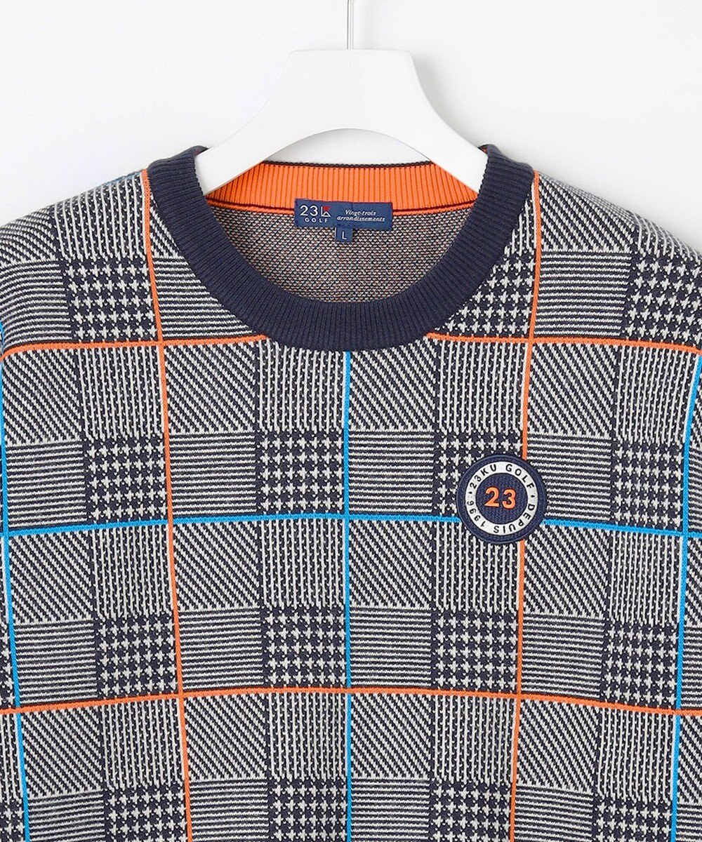 23区GOLF 【MEN】チェックジャガード　クルーネック  ニット 