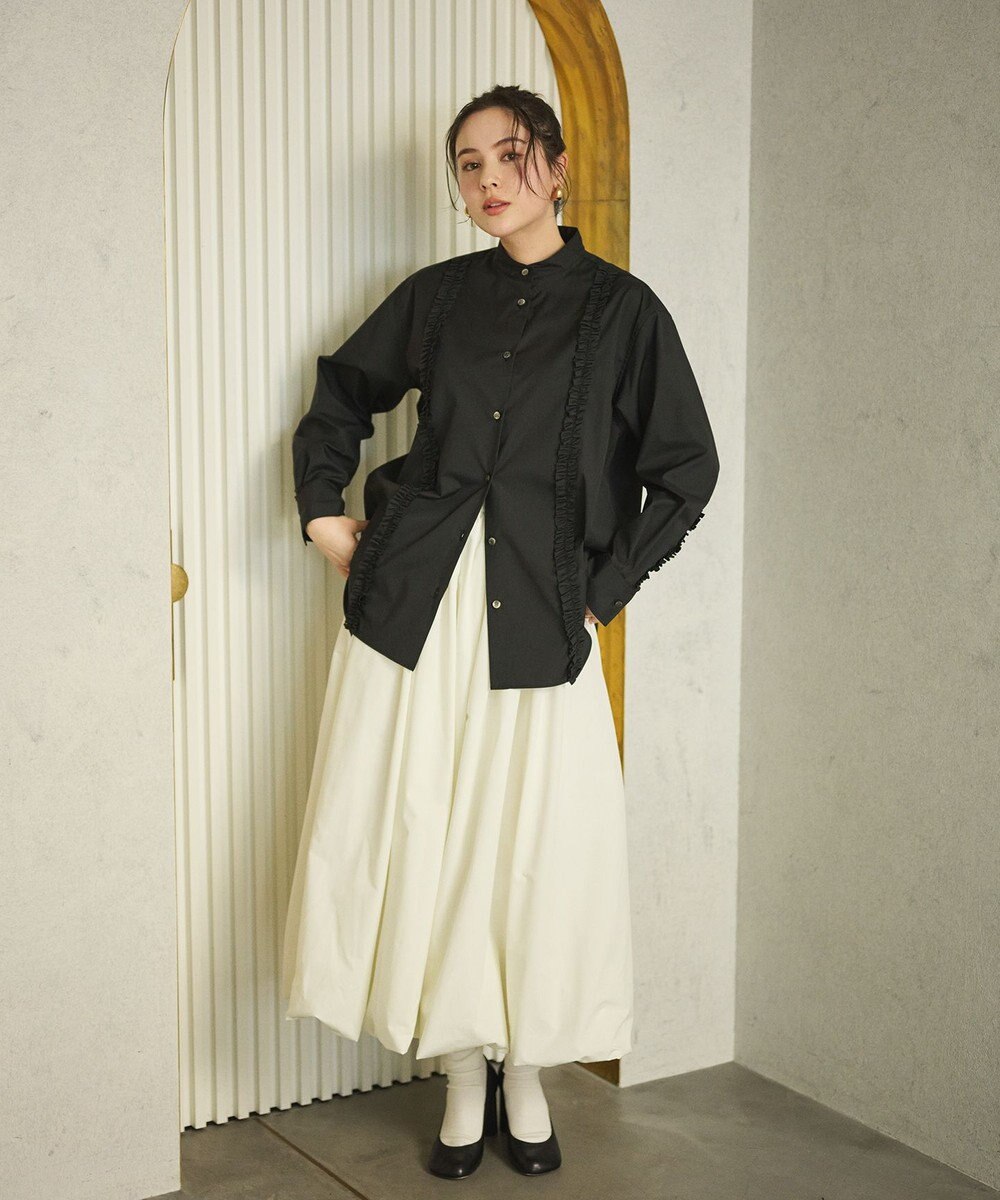 #Newans 【洗濯機可能/シワになりにくい】パネルフリルシャツ 