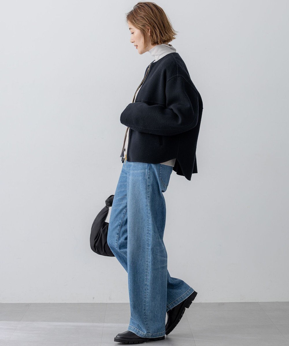 23区 L ウールライトリバー ノーカラー ショートコート 