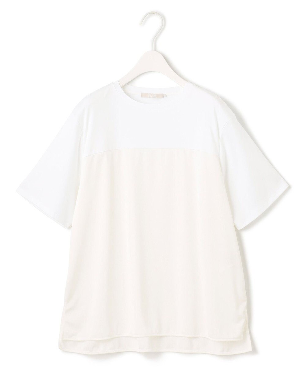 ICB L 【接触冷感・UVケア・洗える】シルケットスムースコンビ Tブラウスカットソー 