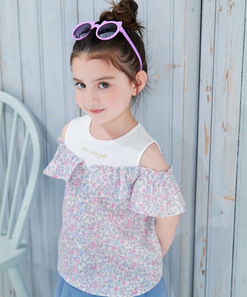 ANY KIDS オフショルダー フリル ブラウス 