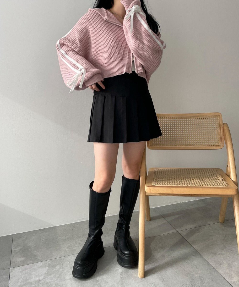 WEGO ラインリボンダブルジップニットパーカー 