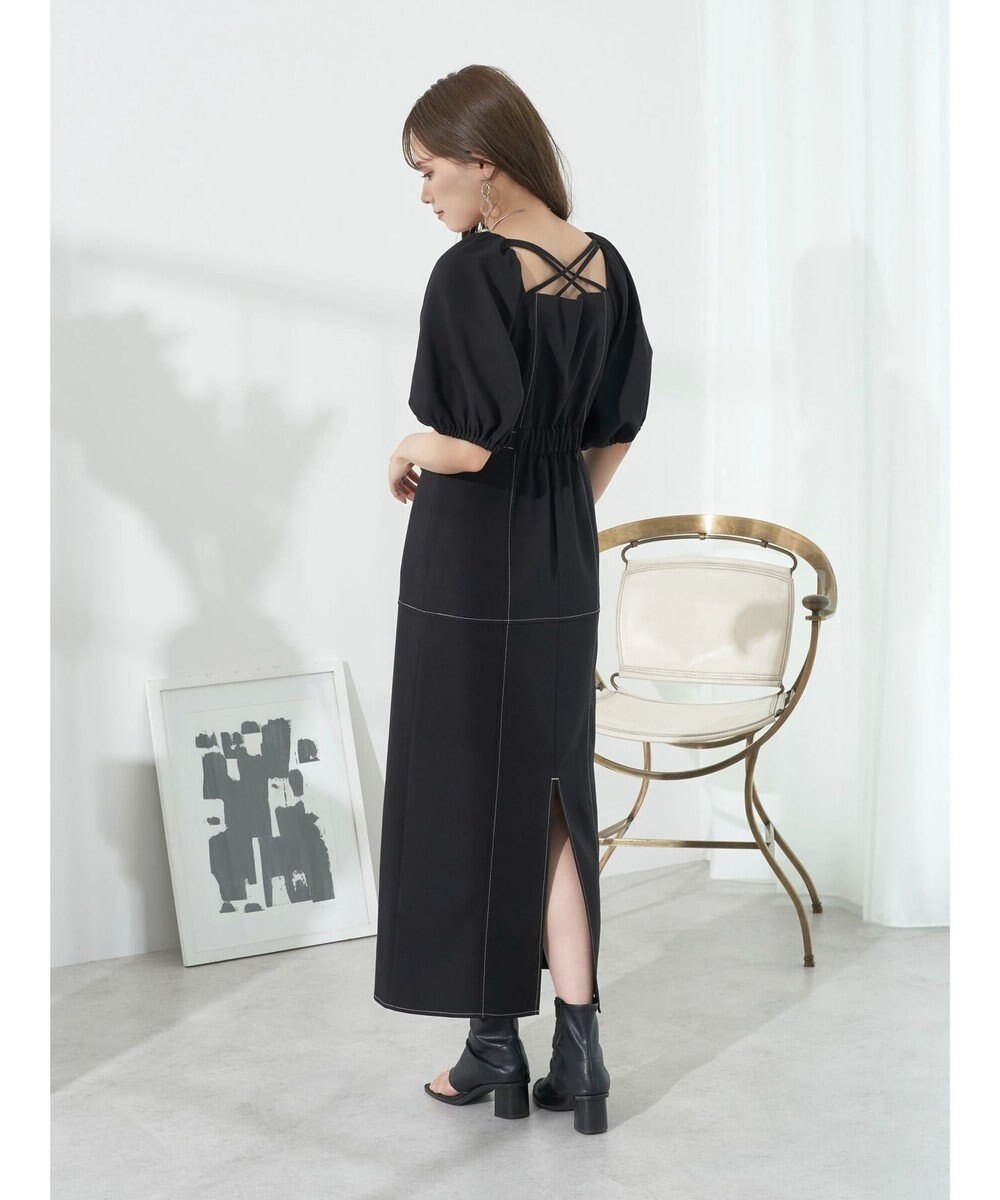 earth music&ecology 配色ステッチパフスリーブワンピース 