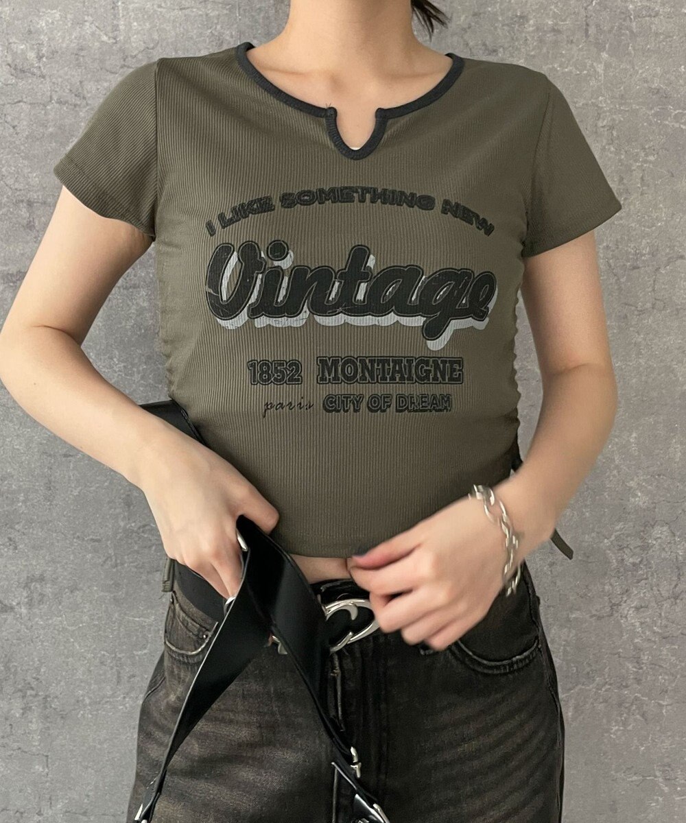 WEGO 配色サイドギャザーVネックT 