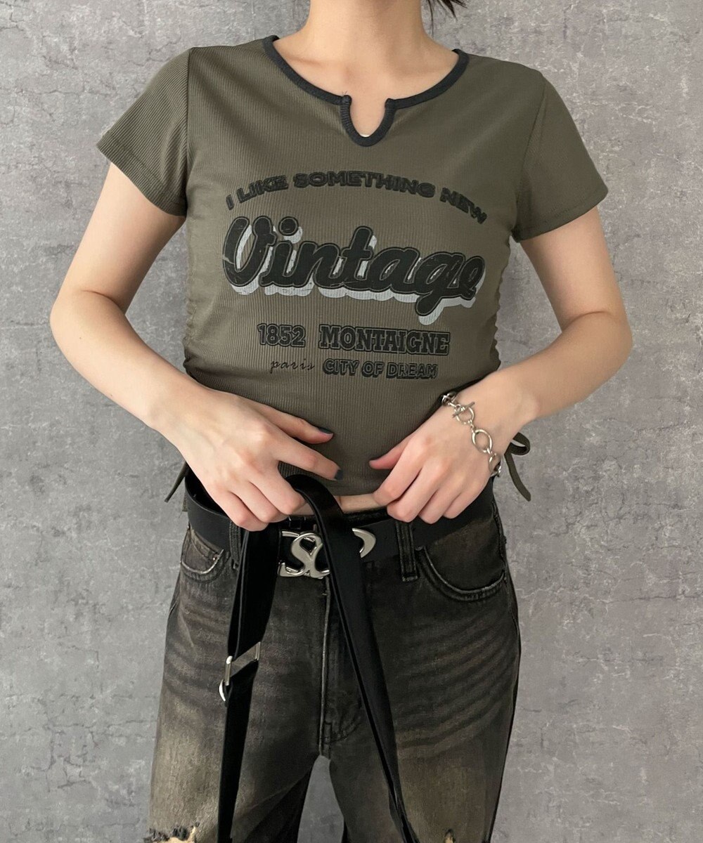 WEGO 配色サイドギャザーVネックT 