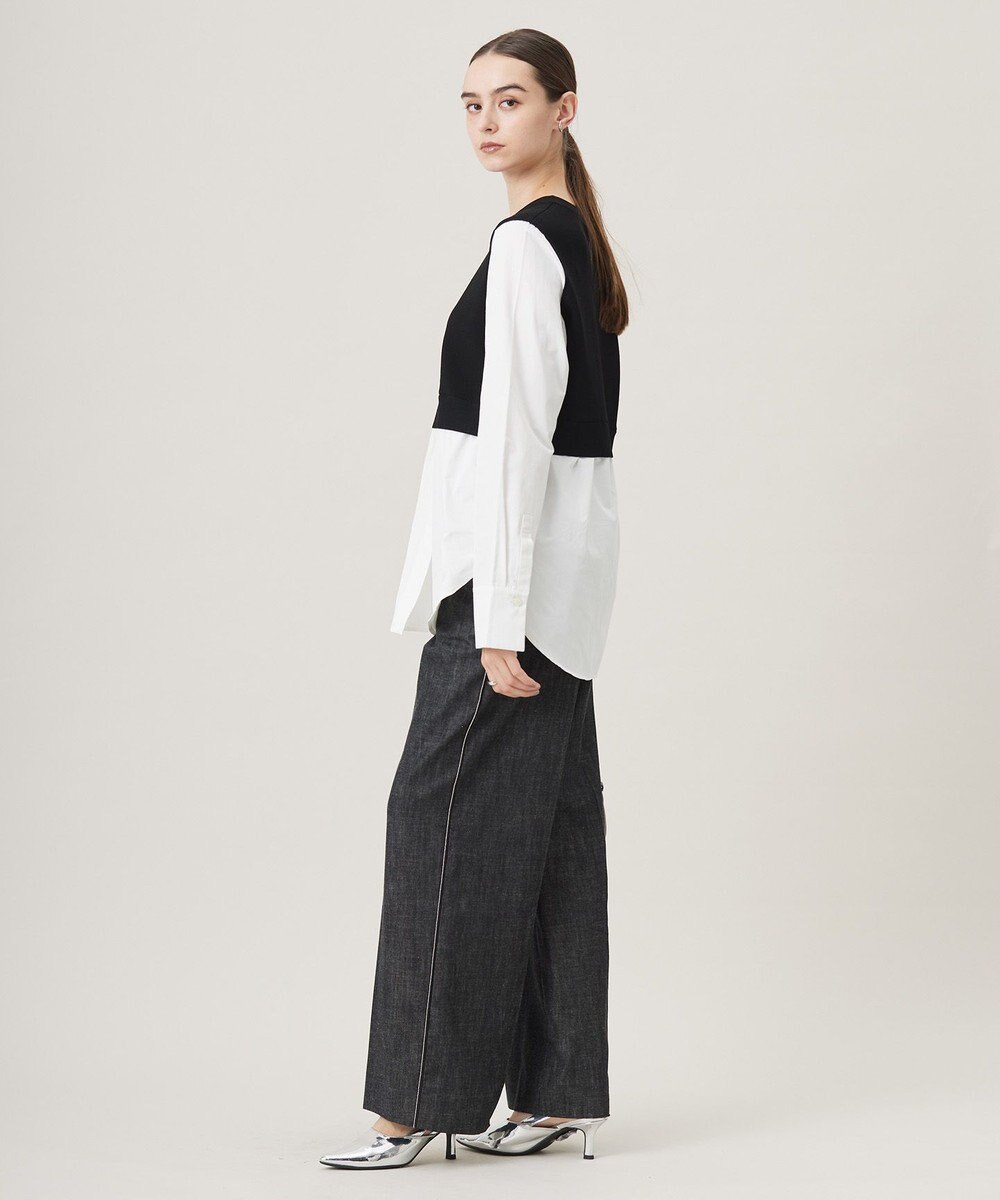 ICB 【洗える】 コットンリアクティブデニム ワイドストレートパンツ 