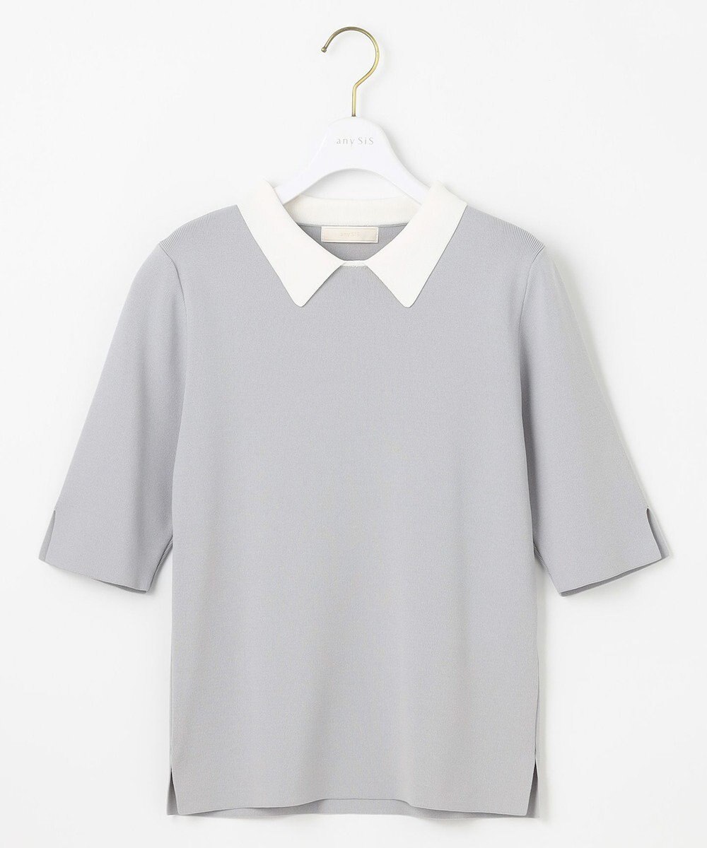 ANY SIS 【好印象企画】襟配色ニット×タックスカートセット 