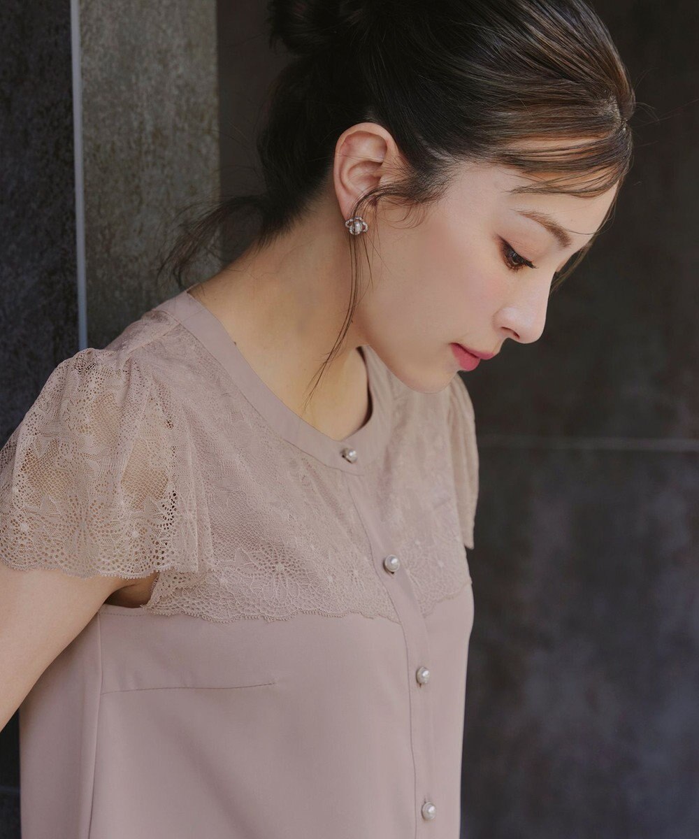 Tiaclasse L 【洗える】フレンチスリーブレースブラウス 