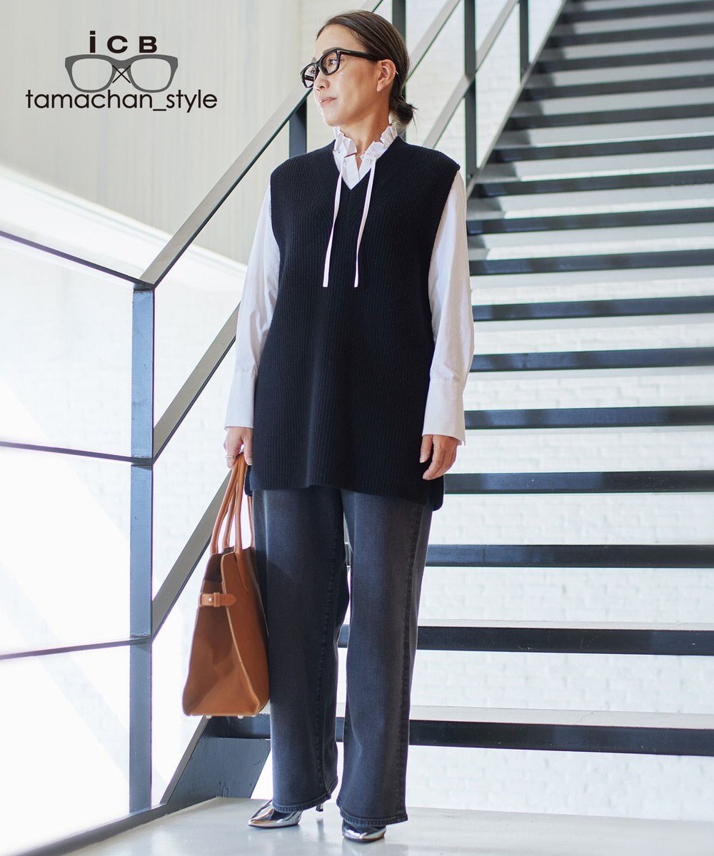 ICB L 【WEB限定】【ICB×tamachan_style コラボ】スタイルアップ ワイドデニム 