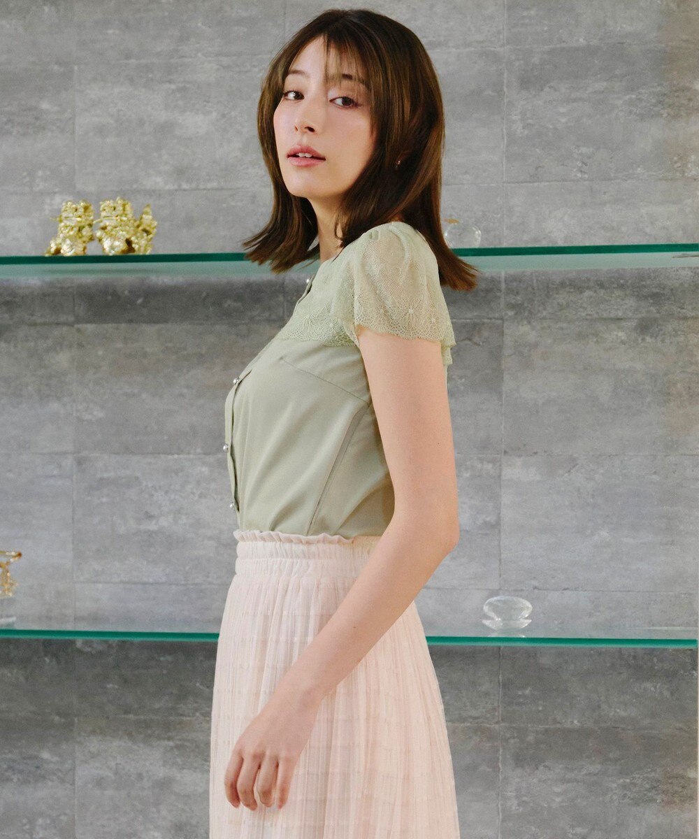 Tiaclasse L 【洗える】フレンチスリーブレースブラウス 