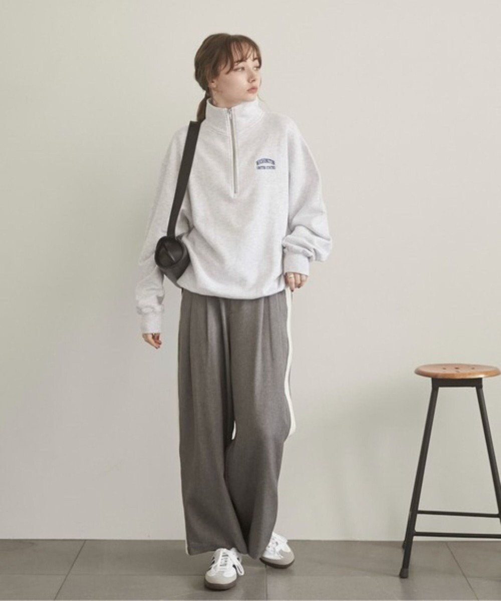 WEGO 【ANGIE VINTAGE】ワンポイント刺繍ハーフZIPスウェットプルオーバー 