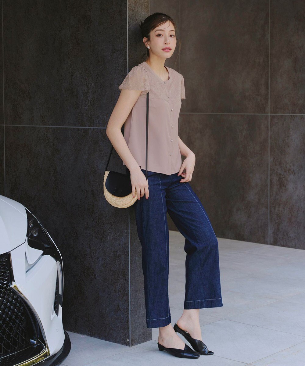 Tiaclasse L 【洗える】フレンチスリーブレースブラウス 