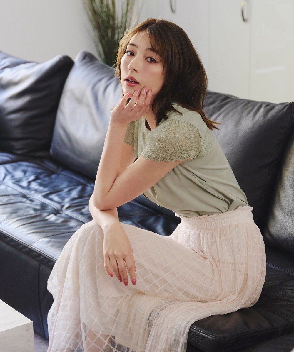 Tiaclasse L 【洗える】フレンチスリーブレースブラウス 