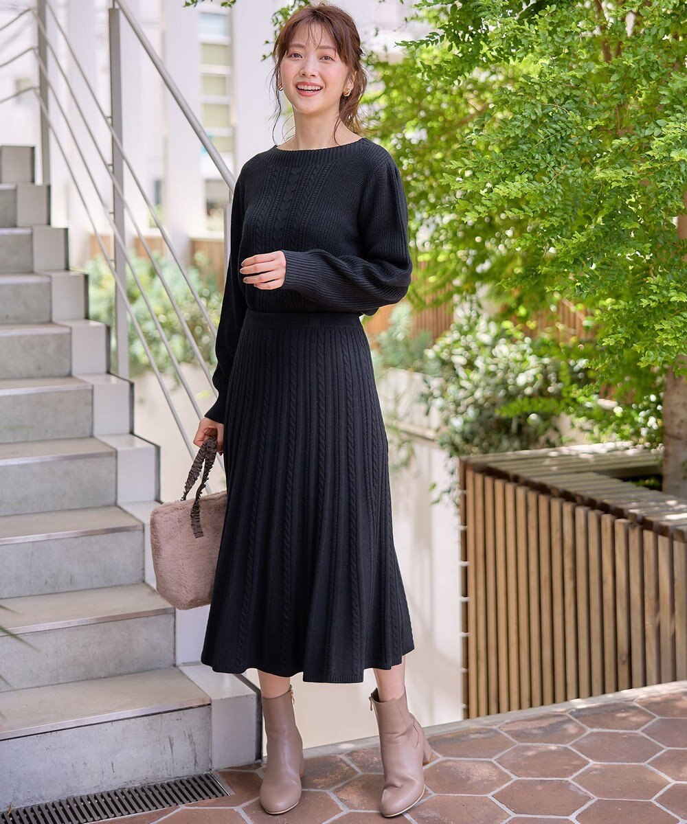 ANY SIS L 【セットアップ対応】スフレケーブルニット スカート 