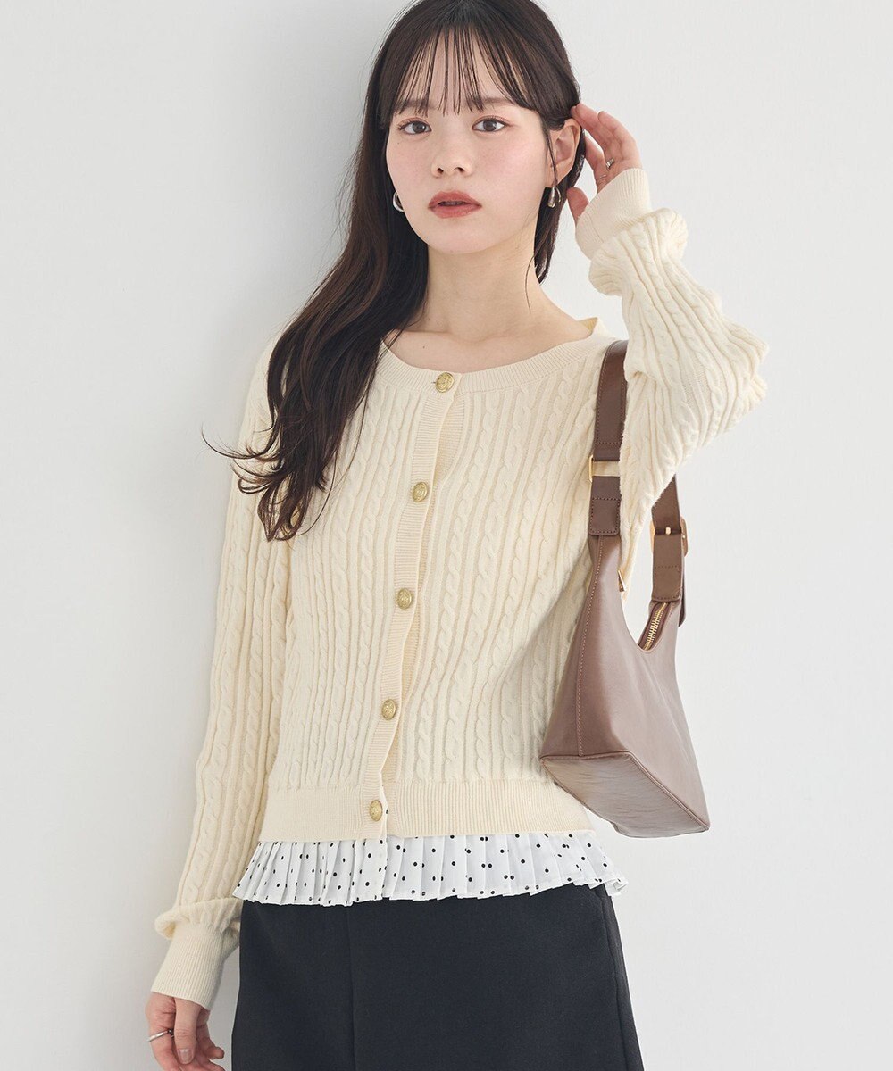 earth music&ecology 【予約】プリーツレイヤーケーブルニットカーディガン 