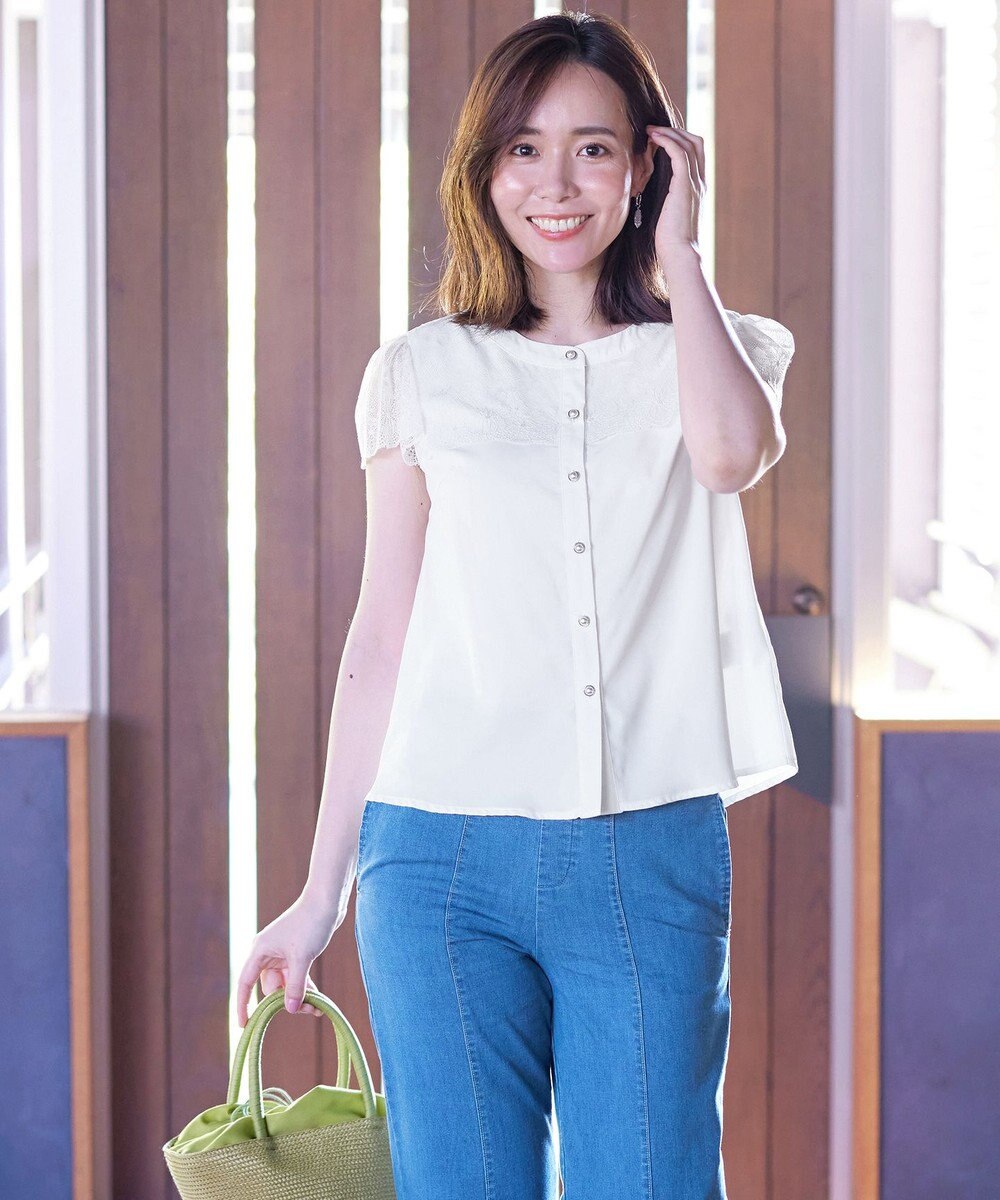 Tiaclasse L 【洗える】フレンチスリーブレースブラウス 