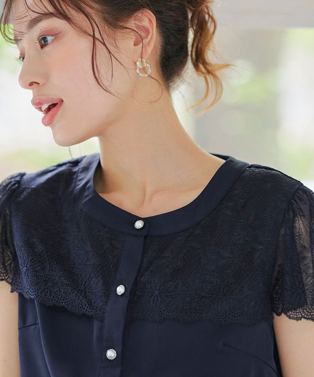 Tiaclasse L 【洗える】フレンチスリーブレースブラウス 