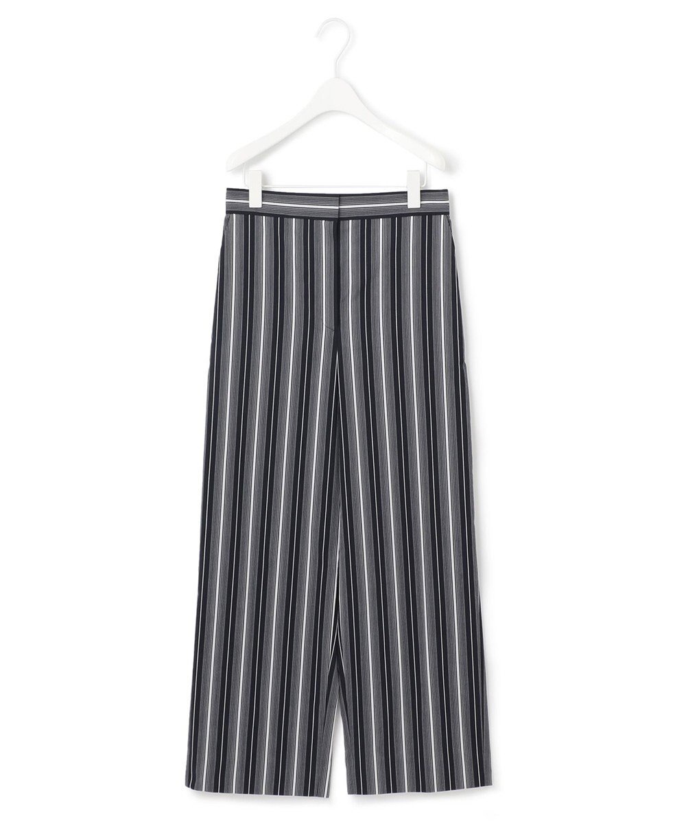 ICB 【洗える】 コットンナイロンドビーストライプ ワイドストレートパンツ 