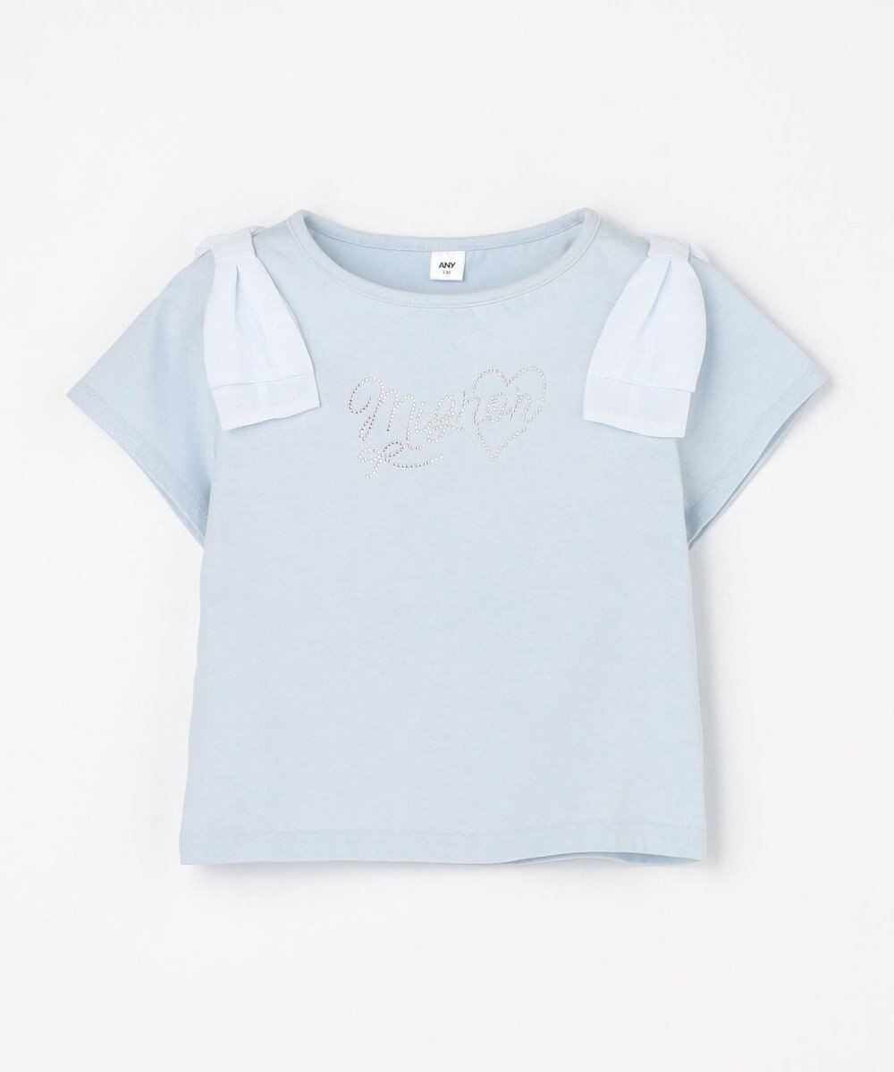 ANY KIDS 【綿100%】肩リボン×ラインストーンロゴ 半袖Tシャツ 