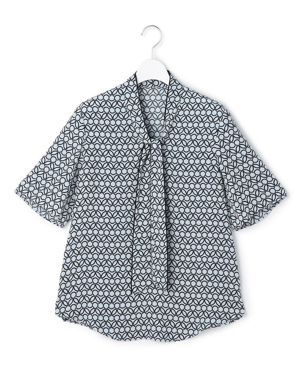 ICB L 【新色追加】BackSatinAmunzen 5分袖配色ボウタイブラウス 