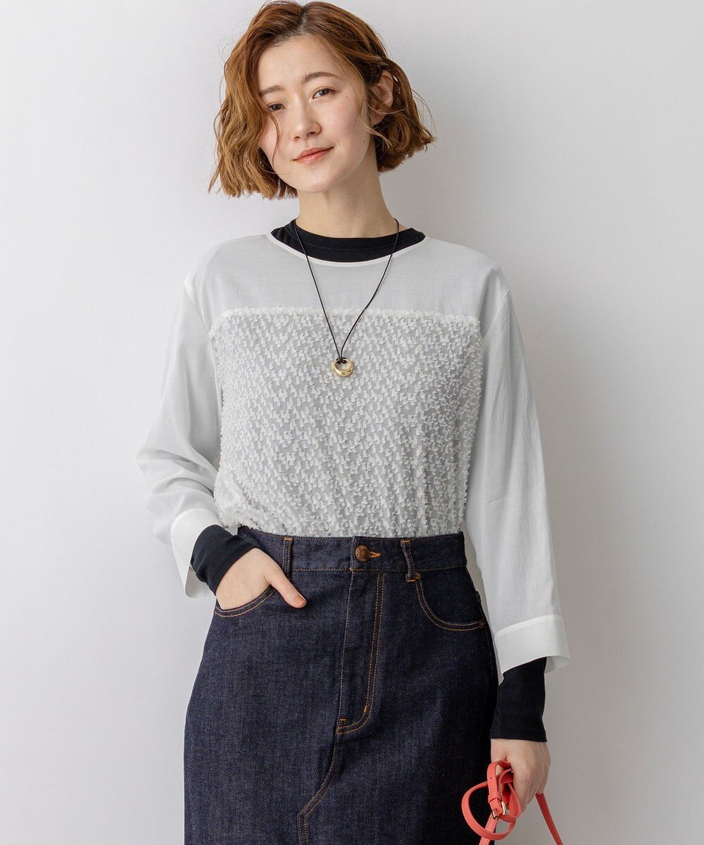 23区 カットジャカードコンビ シアー ブラウス 