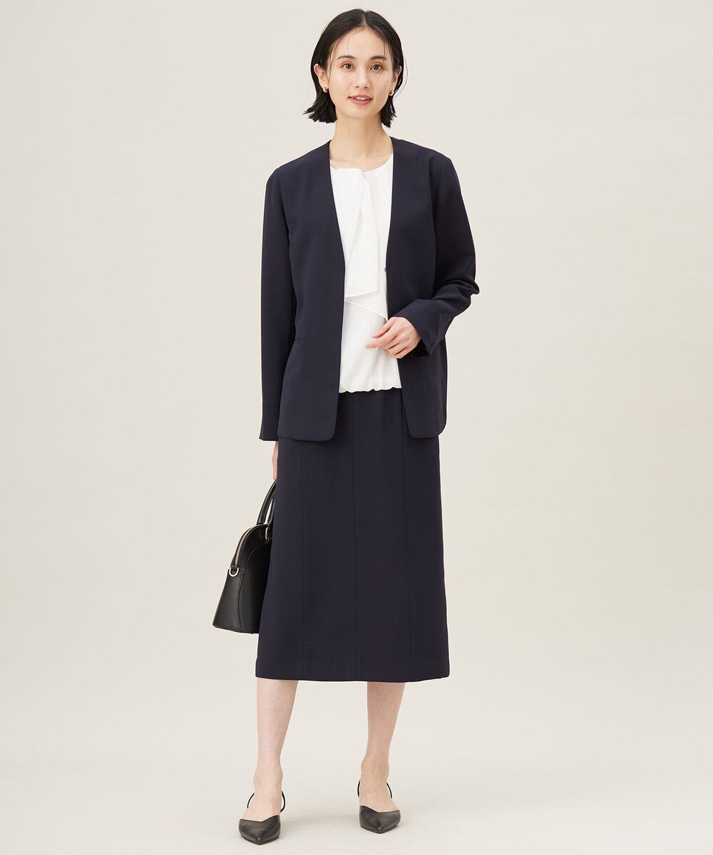 自由区 S 【セットアップ対応・接触冷感・UVケア・洗える】ライトストレッチノーカラー ジャケット 