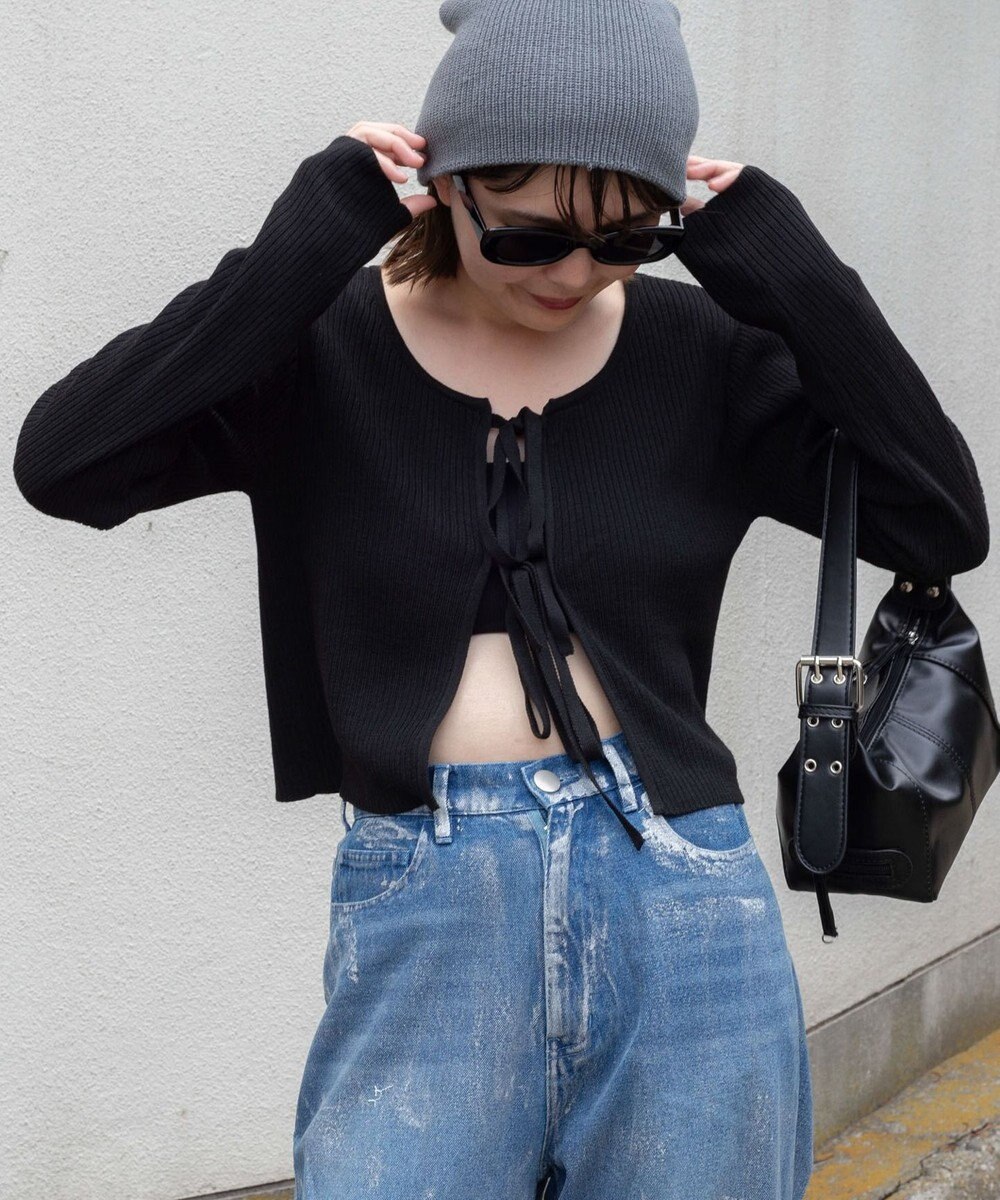 WEGO リボンリブカーディガン 