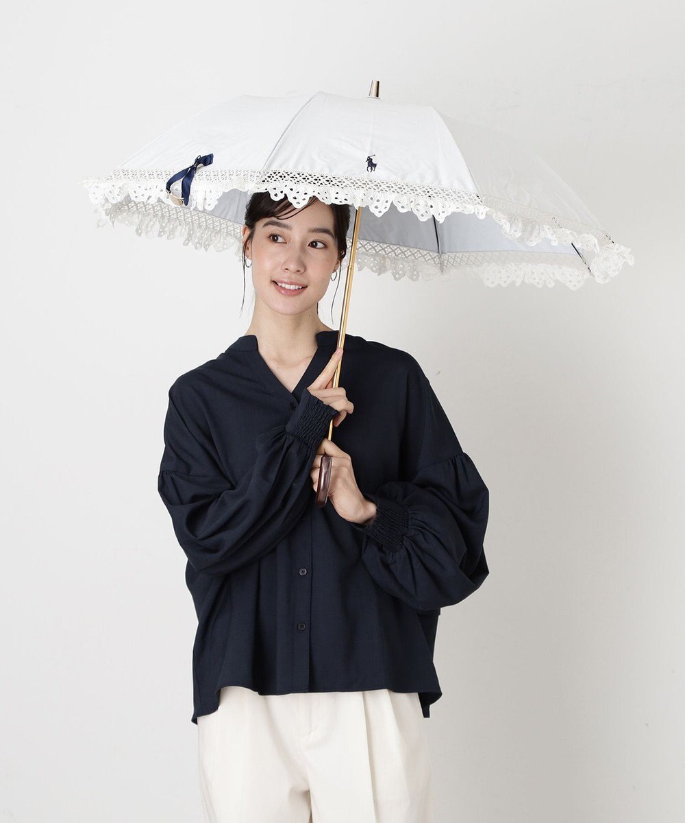 MOONBAT 【遮光/晴雨兼用日傘】POLO RALPH LAUREN(ポロ ラルフローレン) エンブフリル 折りたたみ傘 楽折 遮熱 UV 