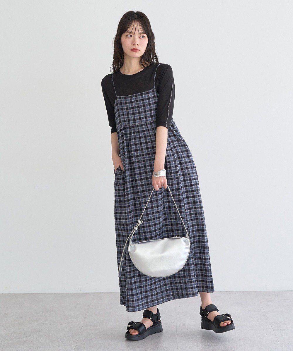 earth music&ecology シャーリングラメチェックキャミワンピース 
