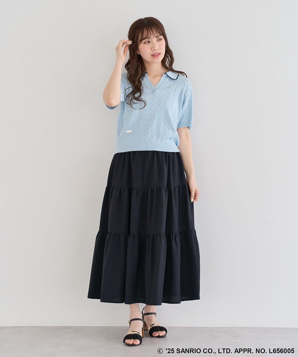 Green Parks チャーミーキティ／衿付き半袖ケーブルニット 