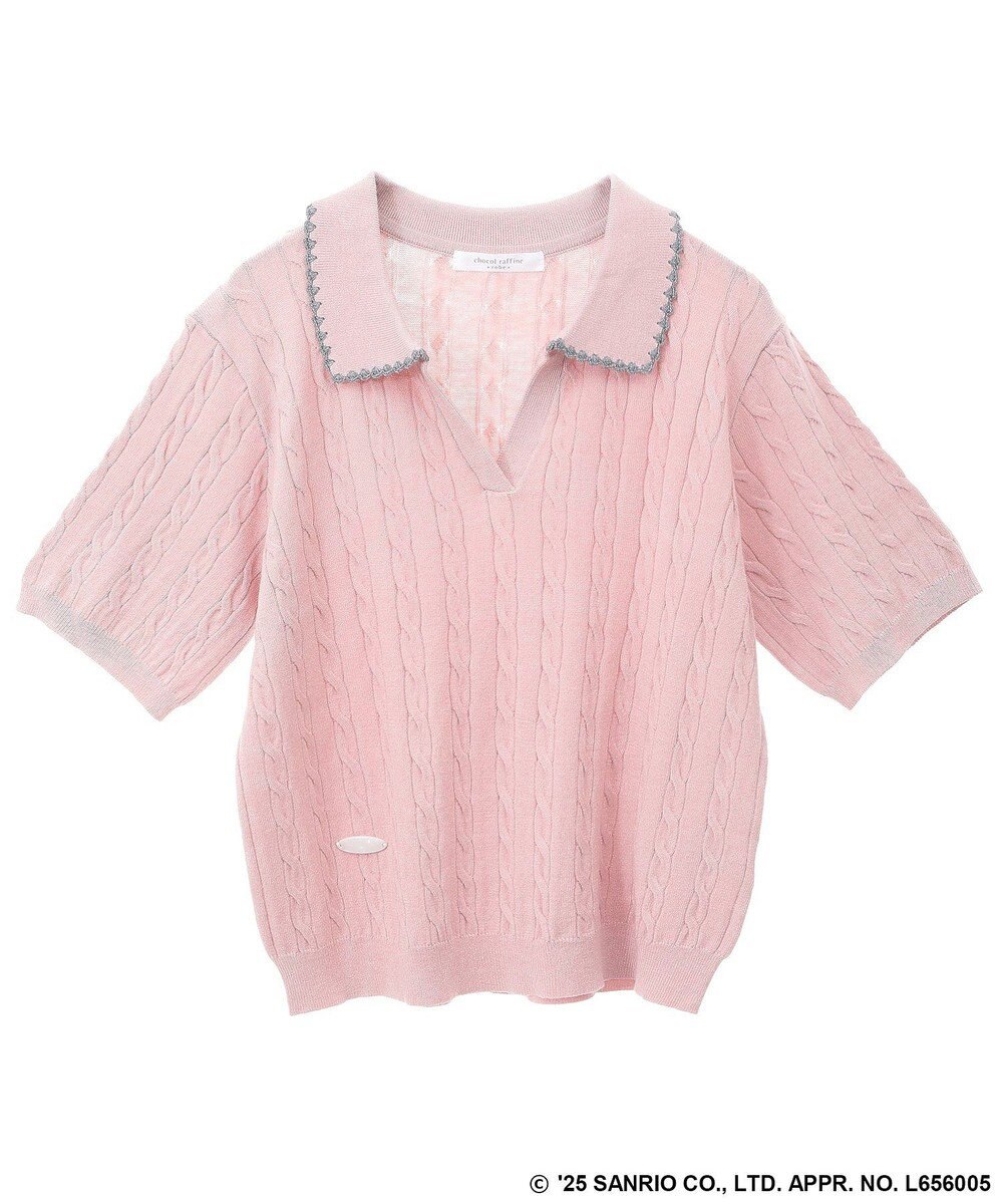 Green Parks チャーミーキティ／衿付き半袖ケーブルニット 