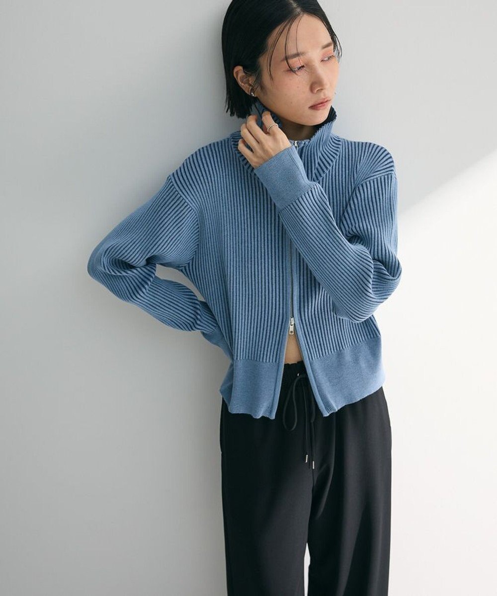 Green Parks 配色リブＺｉｐニットカーディガン 
