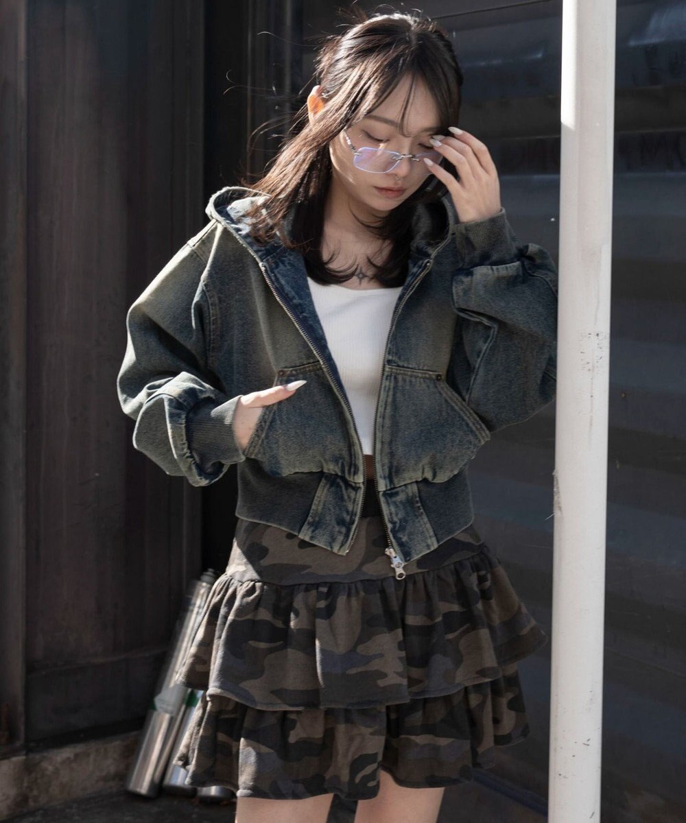 WEGO デニムショートフードブルゾン 