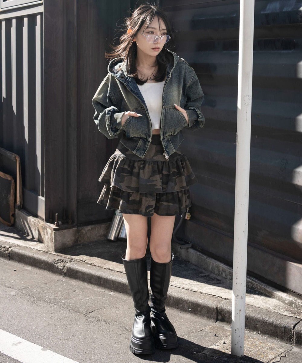 WEGO デニムショートフードブルゾン 