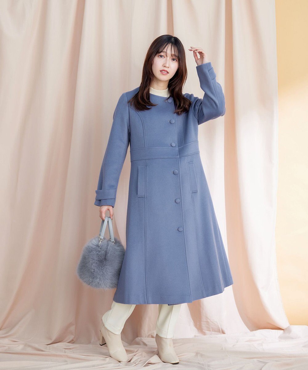 Tiaclasse L 【ウール95%】ノーカラー包みボタンAラインコート 