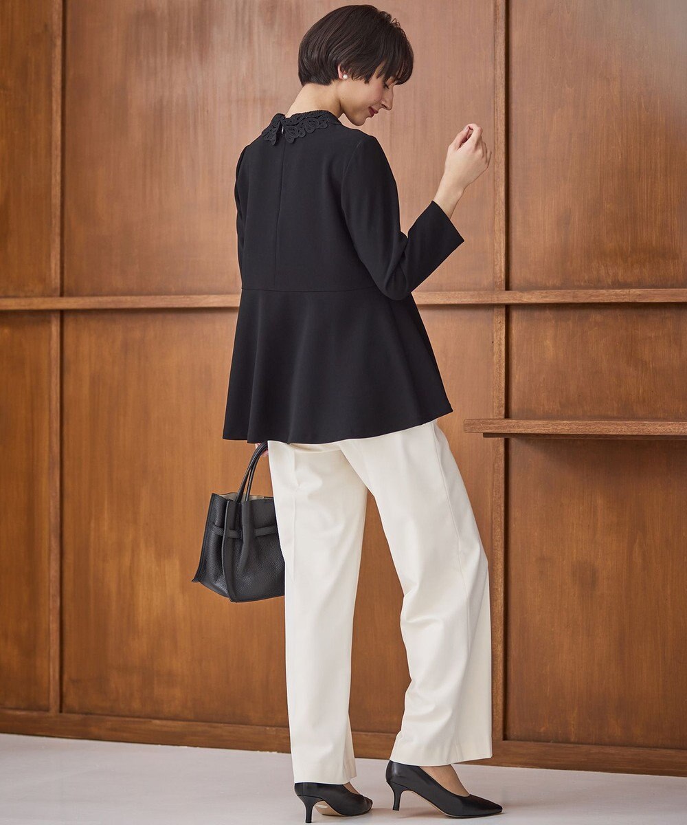 23区 L 【セットアップ対応/洗える】トリアセダブルジョーゼット 2WAYレース襟 ペプラムブラウス 