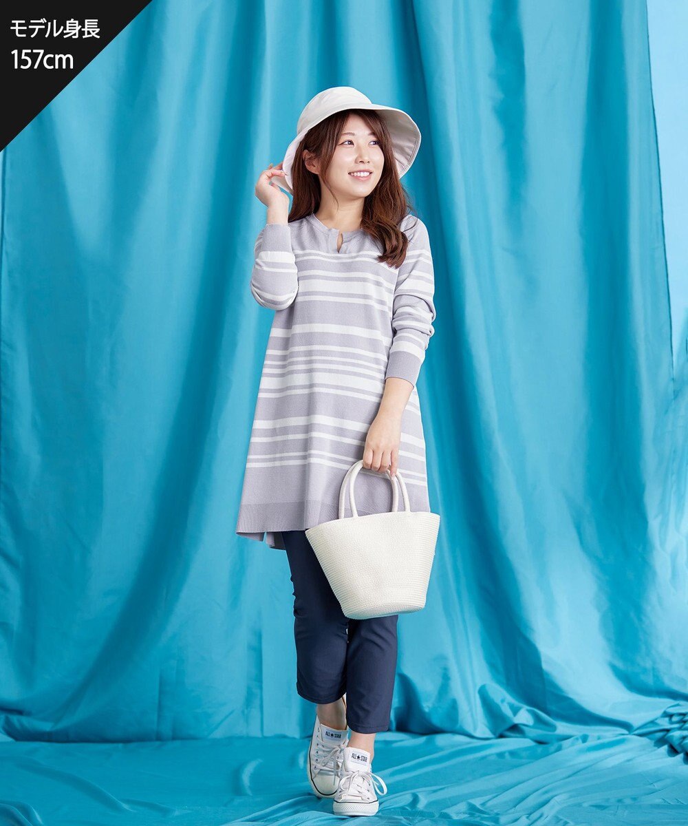 Tiaclasse 【洗える】キーネックボーダーニットチュニック 