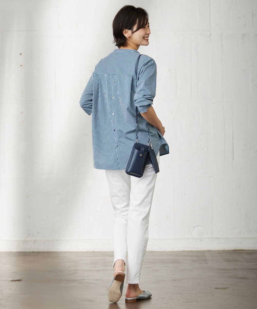 J.PRESS LADIES 【WEB限定】 ピンストライプジャージー バンドカラー カットソー 